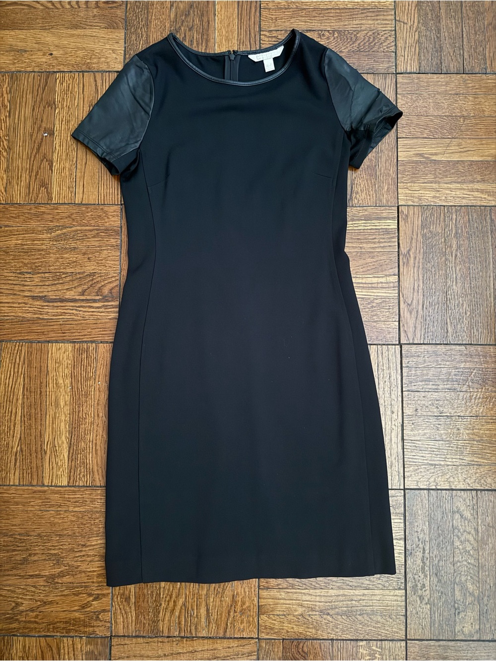 Banana Republic minidress with leather sleeves. Size 2. Please read description